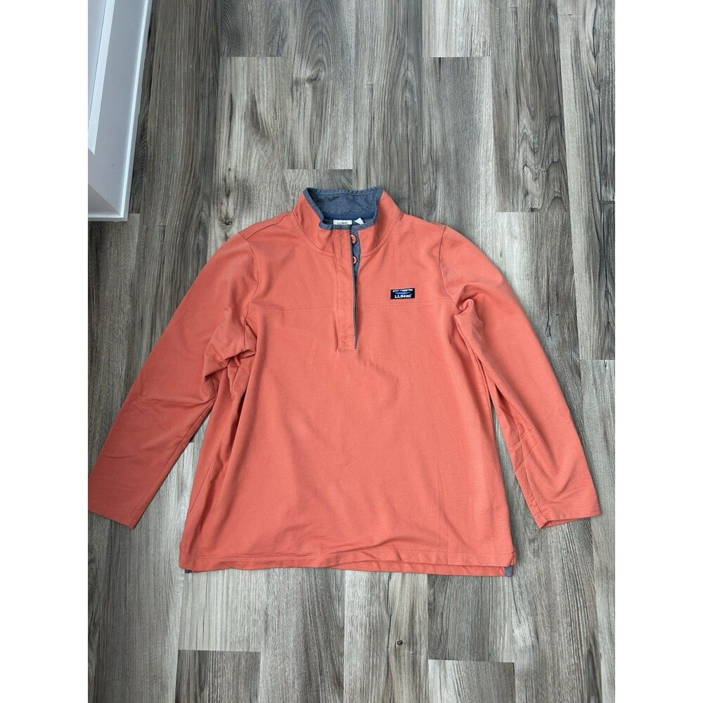 L.L. Bean Snap Neck Sweatshirt Coral Orange 1X Outdoor Casual Cozy 100% Cotton